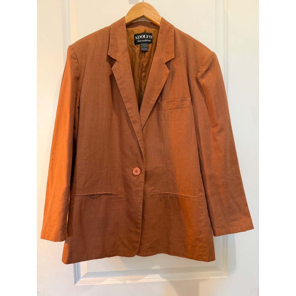Adolfo International Vintage Linen Blend Blazer Rust Orange Terracotta Size 8